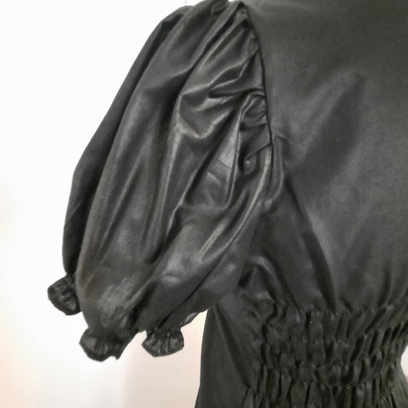 Black & Tan Ruffled Victorian Low Cut V-nec Blouse - Picture 6 of 12